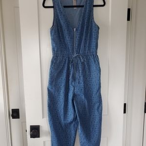 Floral denim print jumpsuit